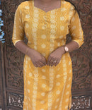 Yellow Color Premium Batik Printed Mul Cotton Kurti and Dupatta / LSS182