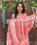 Orange and Blue Color Potli Pattern Premium Batik Printed Mul Cotton Kurti and Dupatta / LSS182