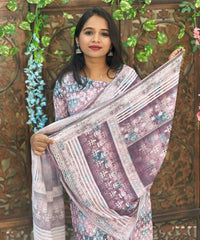 Lavender and indigo Blue Color Potli Pattern Premium Batik Printed Mul Cotton Kurti and Dupatta / LSS182