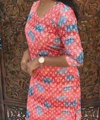 Orange and Blue Color Potli Pattern Premium Batik Printed Mul Cotton Kurti and Dupatta / LSS182