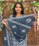Navy Blue and Lite Blue Color Premium Batik Printed Mul Cotton Kurti and Dupatta / LSS182