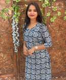 Navy Blue and Lite Blue Color Premium Batik Printed Mul Cotton Kurti and Dupatta / LSS182