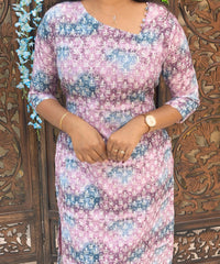 Lavender and indigo Blue Color Potli Pattern Premium Batik Printed Mul Cotton Kurti and Dupatta / LSS182
