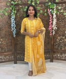 Yellow Color Premium Batik Printed Mul Cotton Kurti and Dupatta / LSS182