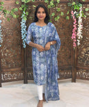 Lite Blue Color Premium Batik Printed Mul Cotton Kurti and Dupatta / LSS182