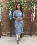 Lite Blue Color Premium Batik Printed Mul Cotton Kurti and Dupatta / LSS182