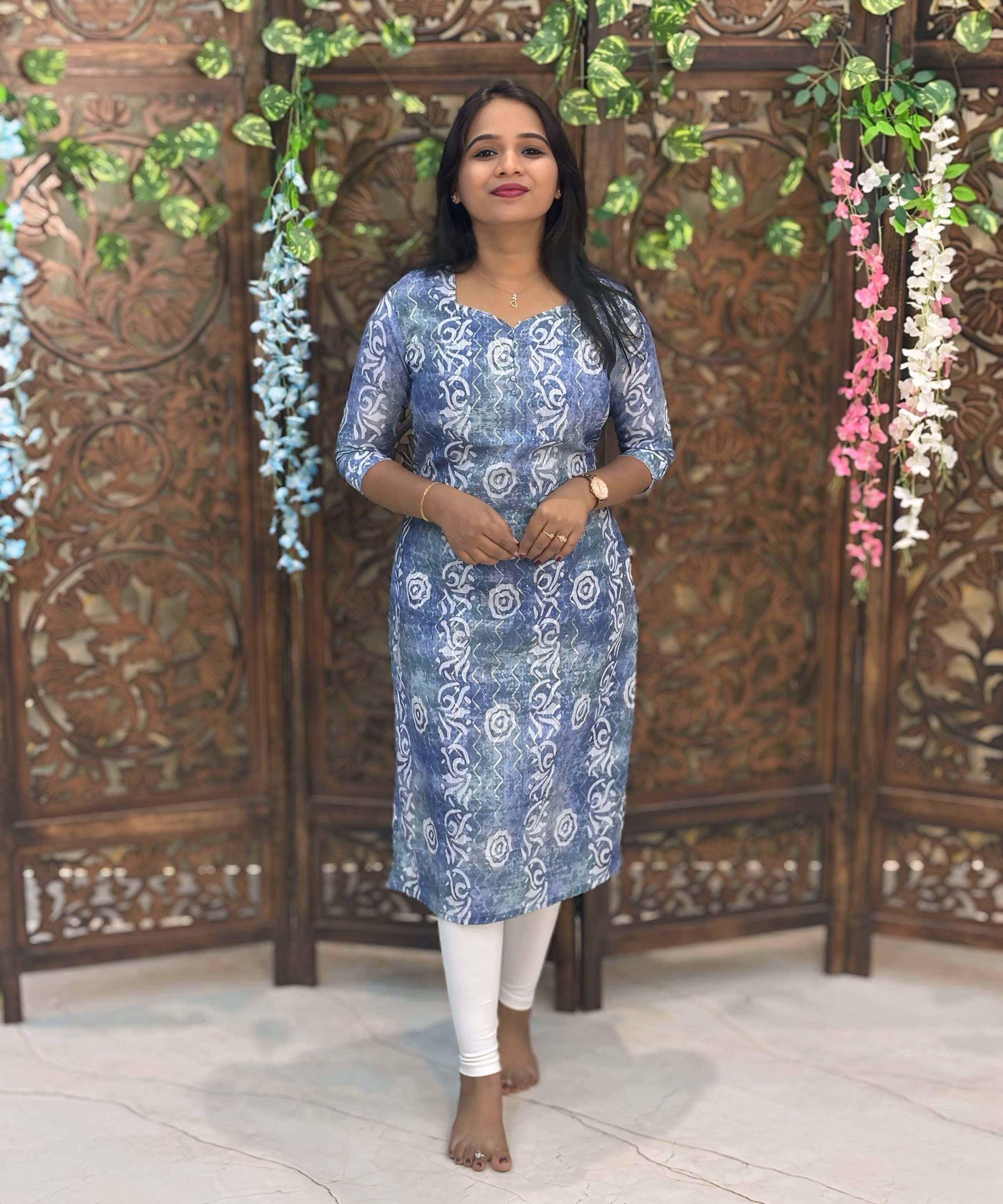 Lite Blue Color Premium Batik Printed Mul Cotton Kurti and Dupatta / LSS182