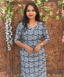 Navy Blue and Lite Blue Color Premium Batik Printed Mul Cotton Kurti and Dupatta / LSS182