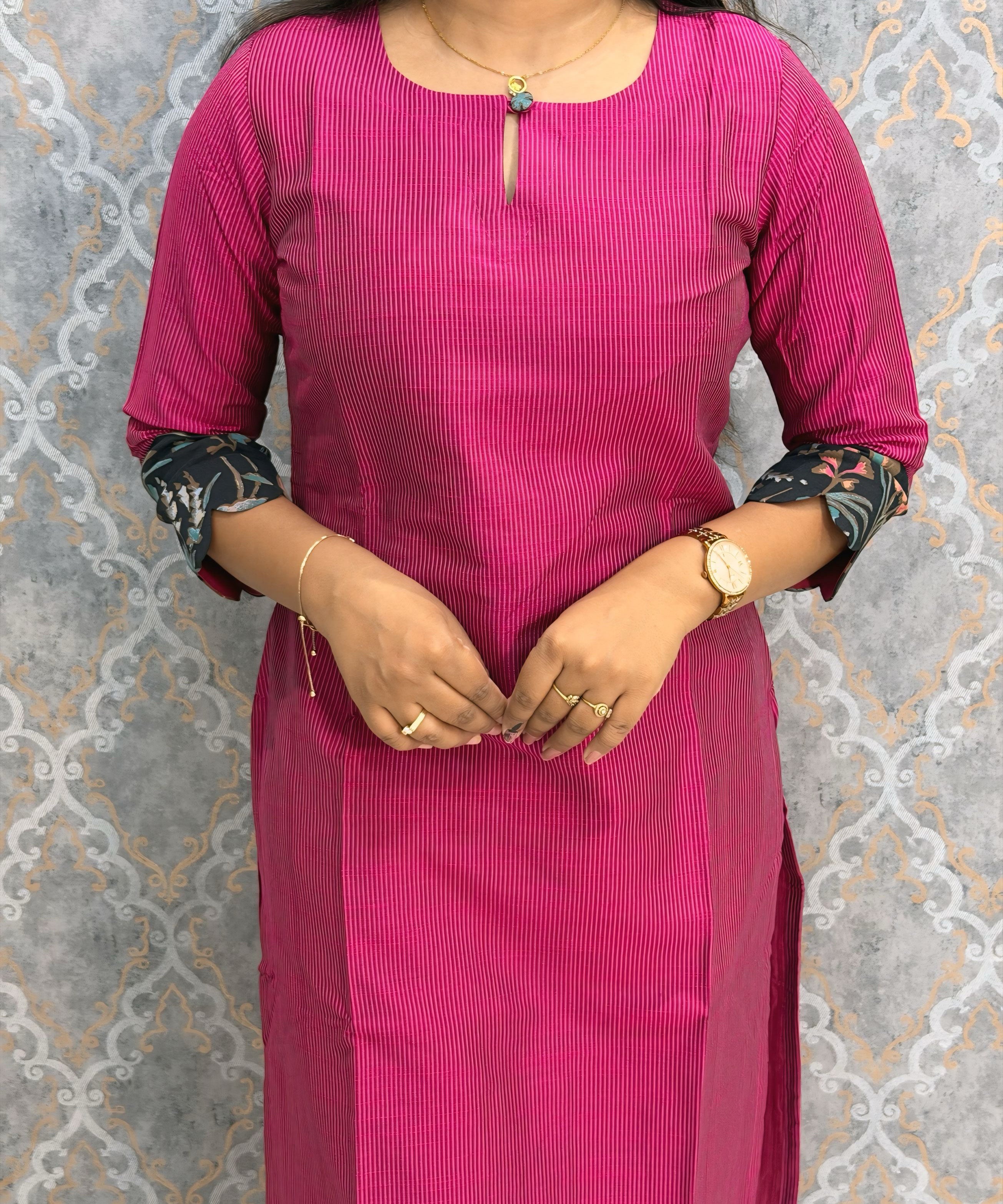 Dark Pink Color Premium Coord Set with Lining and Pocket / HL031