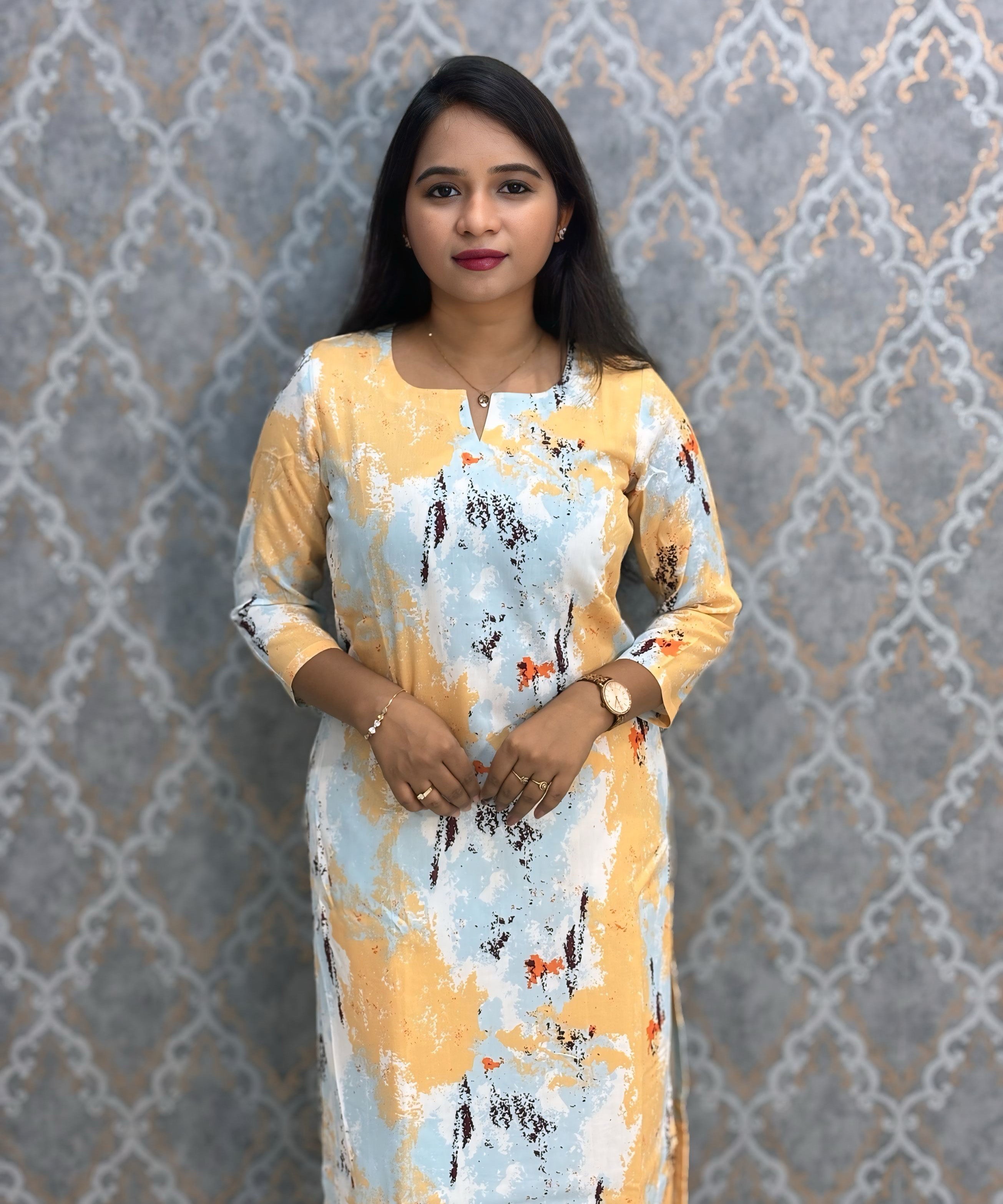 Light Yellow and Blue Color Premium Coord Set with Lining and Pocket / HL027
