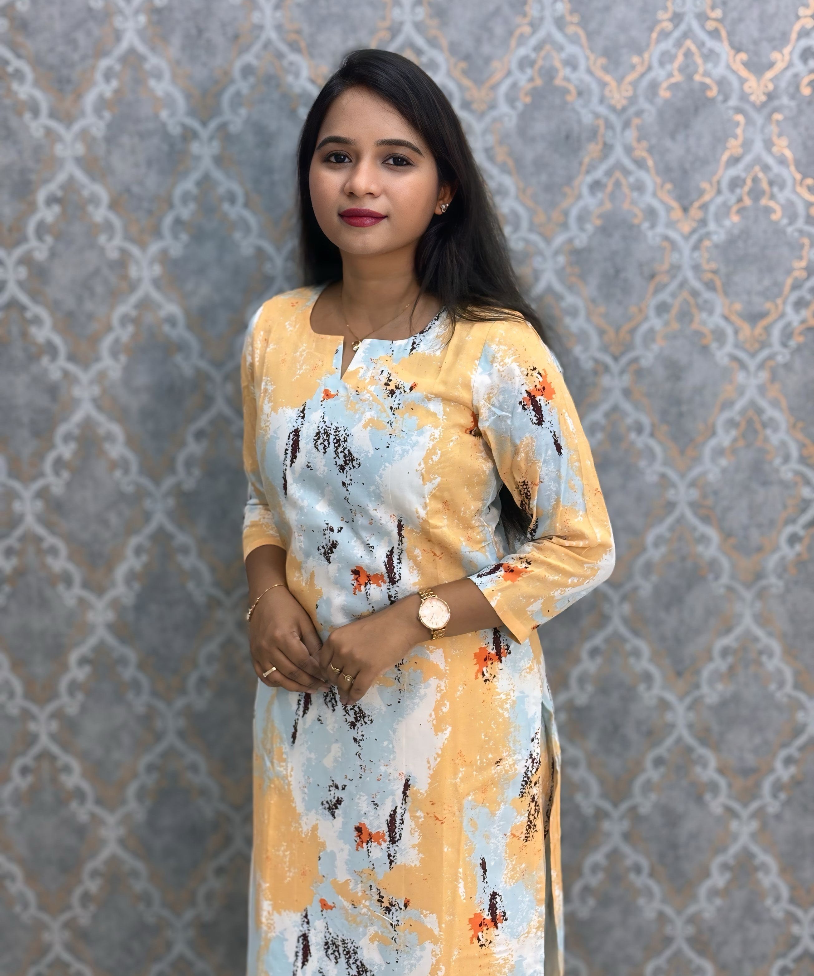 Light Yellow and Blue Color Premium Coord Set with Lining and Pocket / HL027