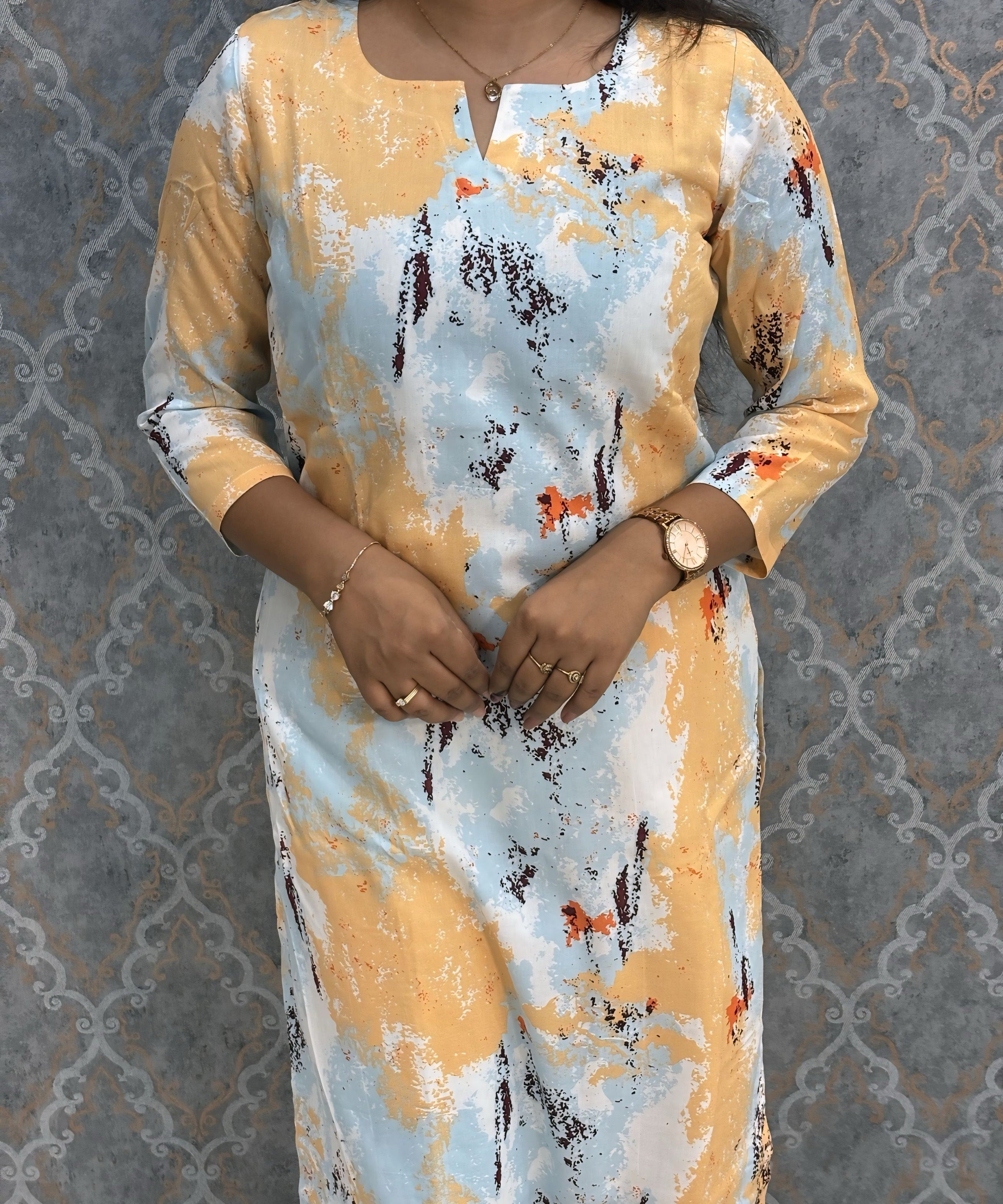 Light Yellow and Blue Color Premium Coord Set with Lining and Pocket / HL027