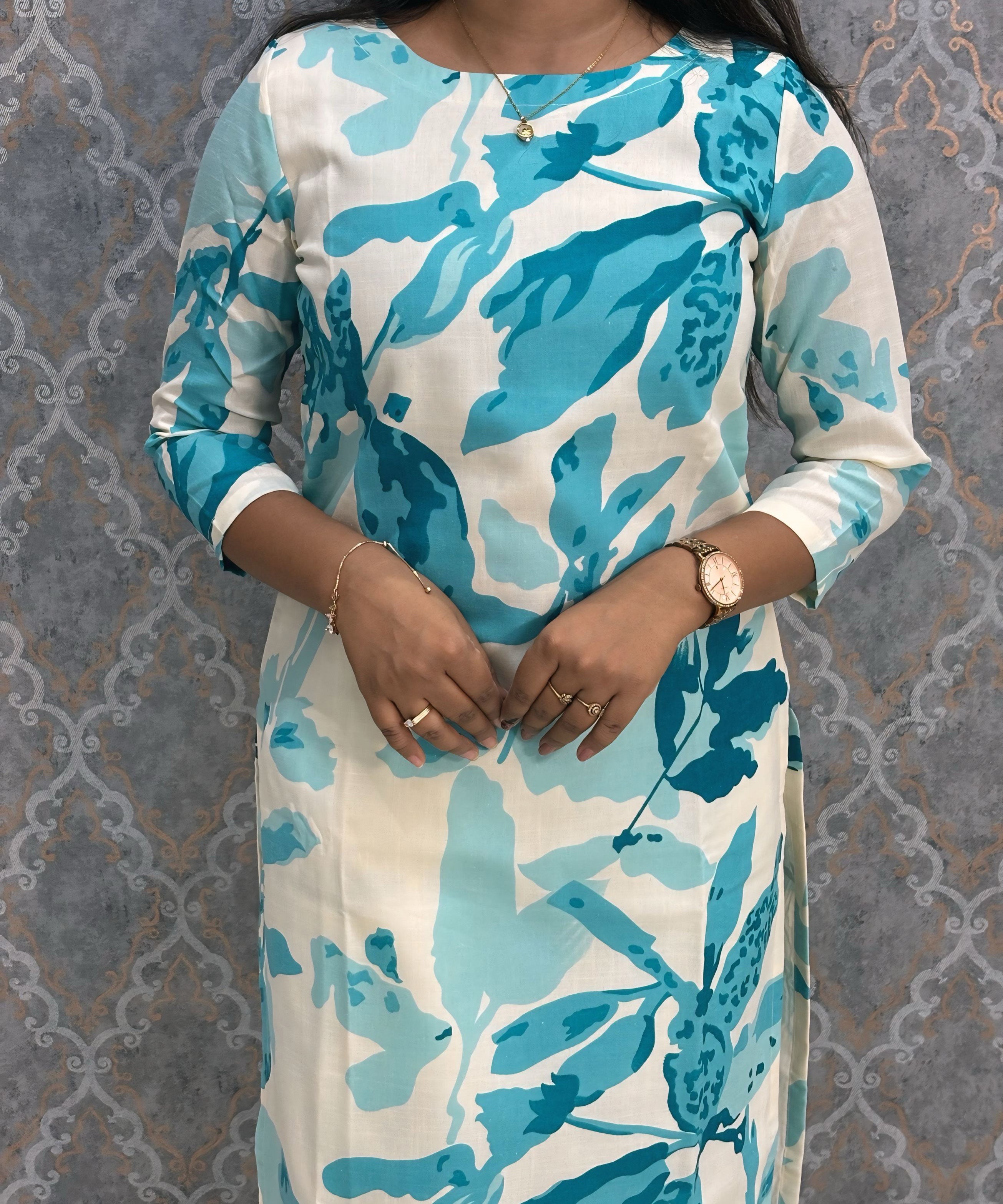 Blue and Beige Color Premium Coord Set with Lining and Pocket / HL030