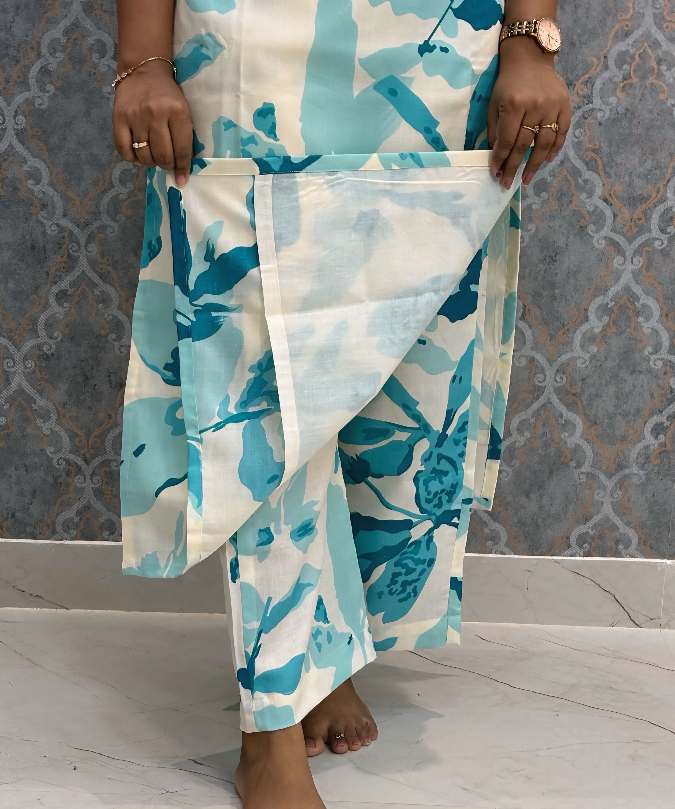 Blue and Beige Color Premium Coord Set with Lining and Pocket / HL030
