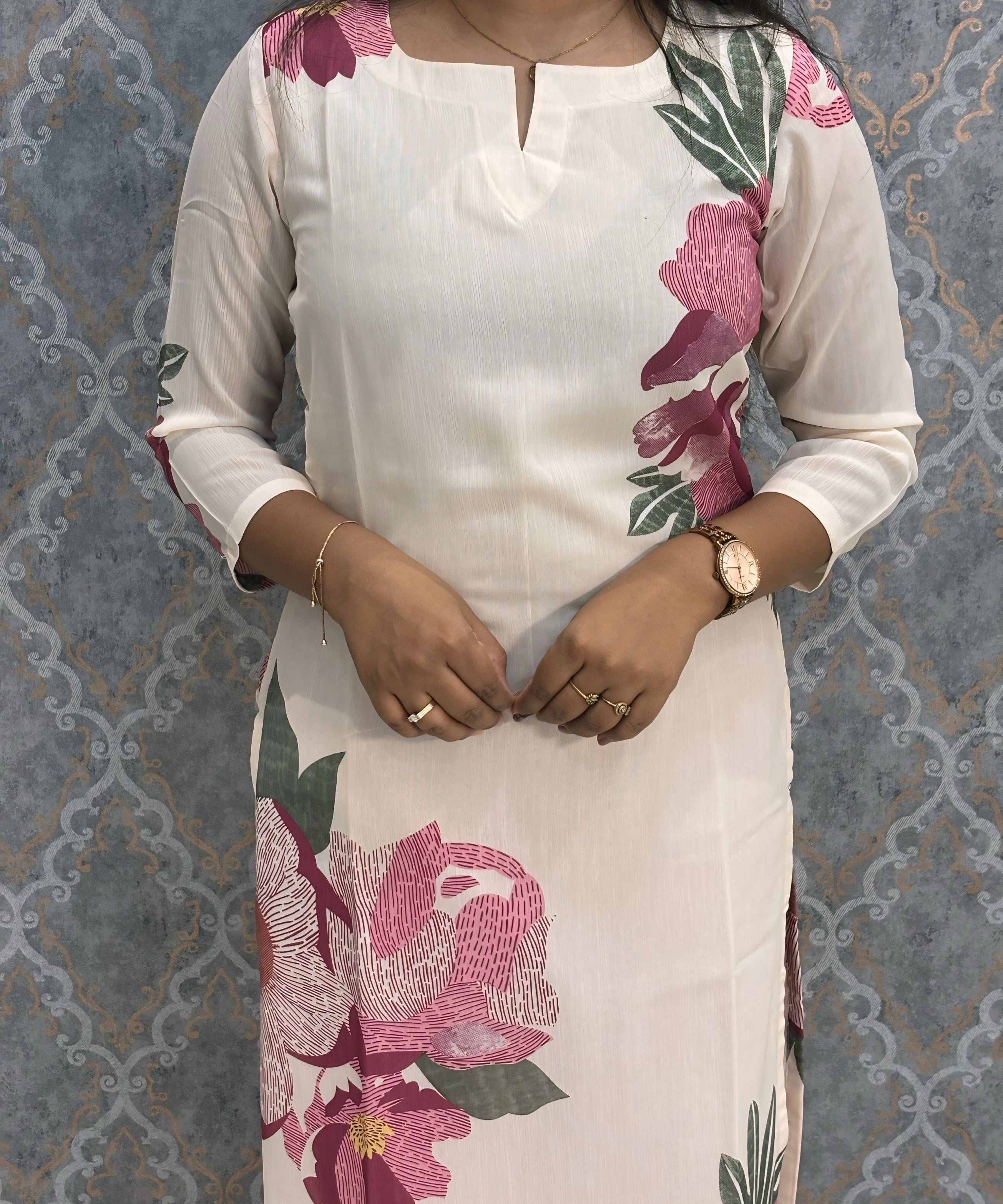 Half White and Pink Color Premium Coord Set with Lining and Pocket / HL028