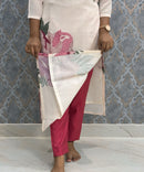 Half White and Pink Color Premium Coord Set with Lining and Pocket / HL028