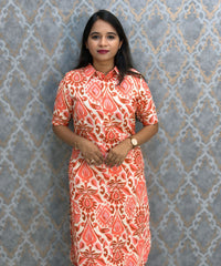 Orange Color Premium Coord Set with Lining and Pocket / HL029