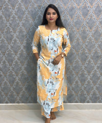 Light Yellow and Blue Color Premium Coord Set with Lining and Pocket / HL027