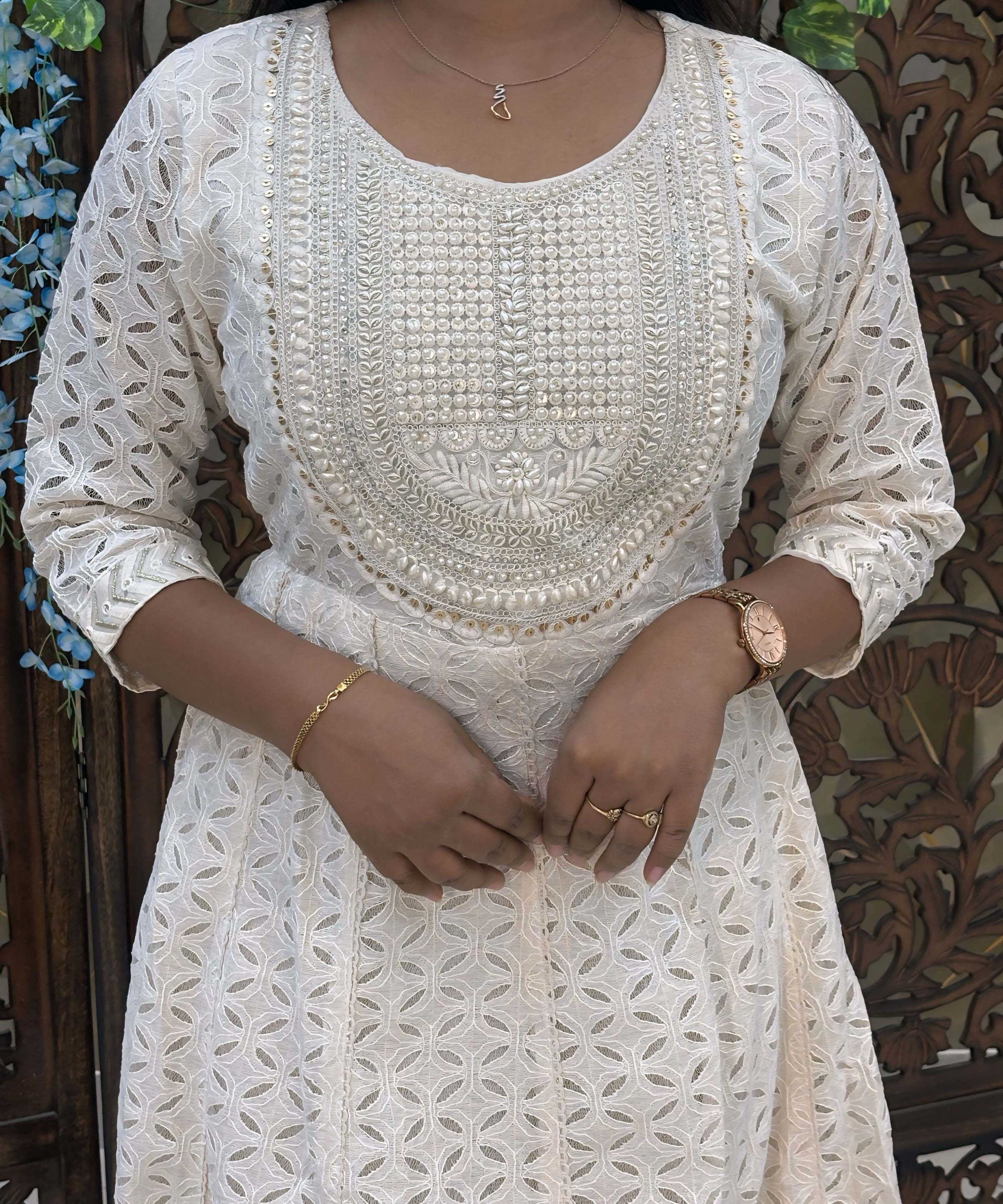 Premium Cotton Lace Embroidery Maxi with Lining / ESS317