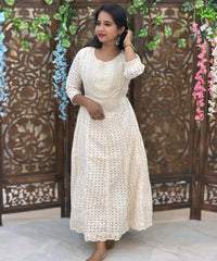 Premium Cotton Lace Embroidery Maxi with Lining / ESS317