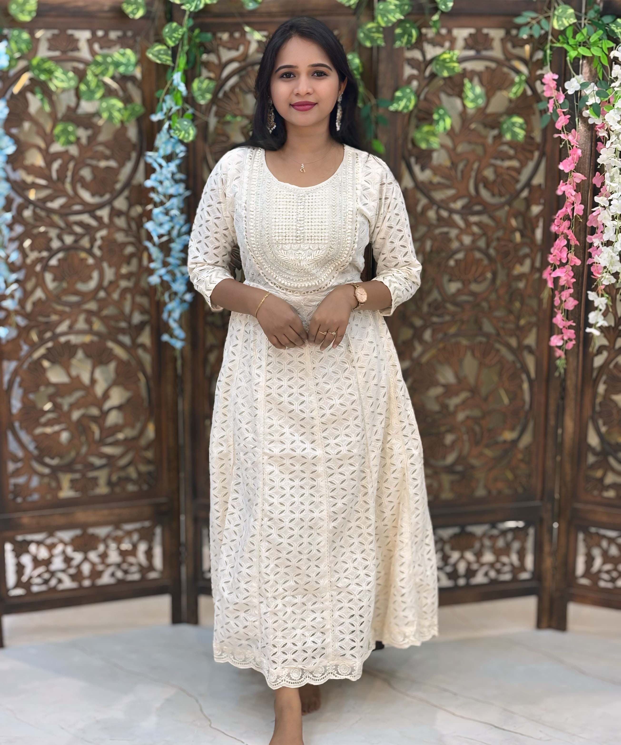 Premium Cotton Lace Embroidery Maxi with Lining / ESS317