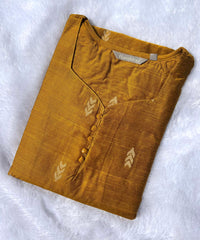 Mustard Yellow Color Sweetheart Neck Premium Dupion Raw Silk Kurti with  Beige Zari Butta & Lining / LSS189