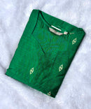 Green Color Sweeheart Neck Premium Dupion Raw Silk Kurti with  Beige Zari Butta & Lining / LSS186
