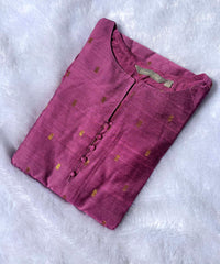 Lavender Pink Color Round Neck Premium Dupion Raw Silk Kurti with Small Zari Butta & Lining / LSS186