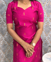 Dark Pink Color Sweetheart Neck Premium Dupion Raw Silk Kurti with Big Zari Butta & Lining / LSS186