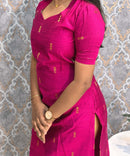 Dark Pink Color Sweetheart Neck Premium Dupion Raw Silk Kurti with Big Zari Butta & Lining / LSS186