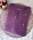 Violet Color Round Neck Premium Dupion Raw Silk Kurti with Thilagam Shape Zari Butta & Lining / LSS186