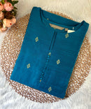 Sky Blue Color Round Neck Premium Dupion Raw Silk Kurti with Small Zari Butta & Lining / LSS186