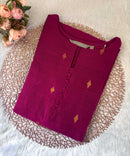 Dark Pink Color Round Neck Premium Dupion Raw Silk Kurti with Big Square Zari Butta & Lining / LSS186