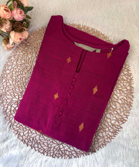 Dark Pink Color Round Neck Premium Dupion Raw Silk Kurti with Big Square Zari Butta & Lining / LSS186