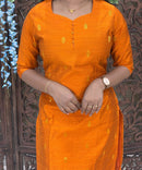 Orange Color Sweetheart Neck Premium Dupion Raw Silk Kurti with Thilagam Shape Zari Butta & Lining / LSS189