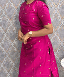 Pink Color Round Neck Premium Dupion Raw Silk Kurti with Small Round Zari Butta & Lining Coord Set  / LSS187