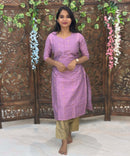 lavender pink Color Sweetheart Neck Premium Dupion Raw Silk Kurti with Small Zari Butta & Lining Coord Set  / LSS188
