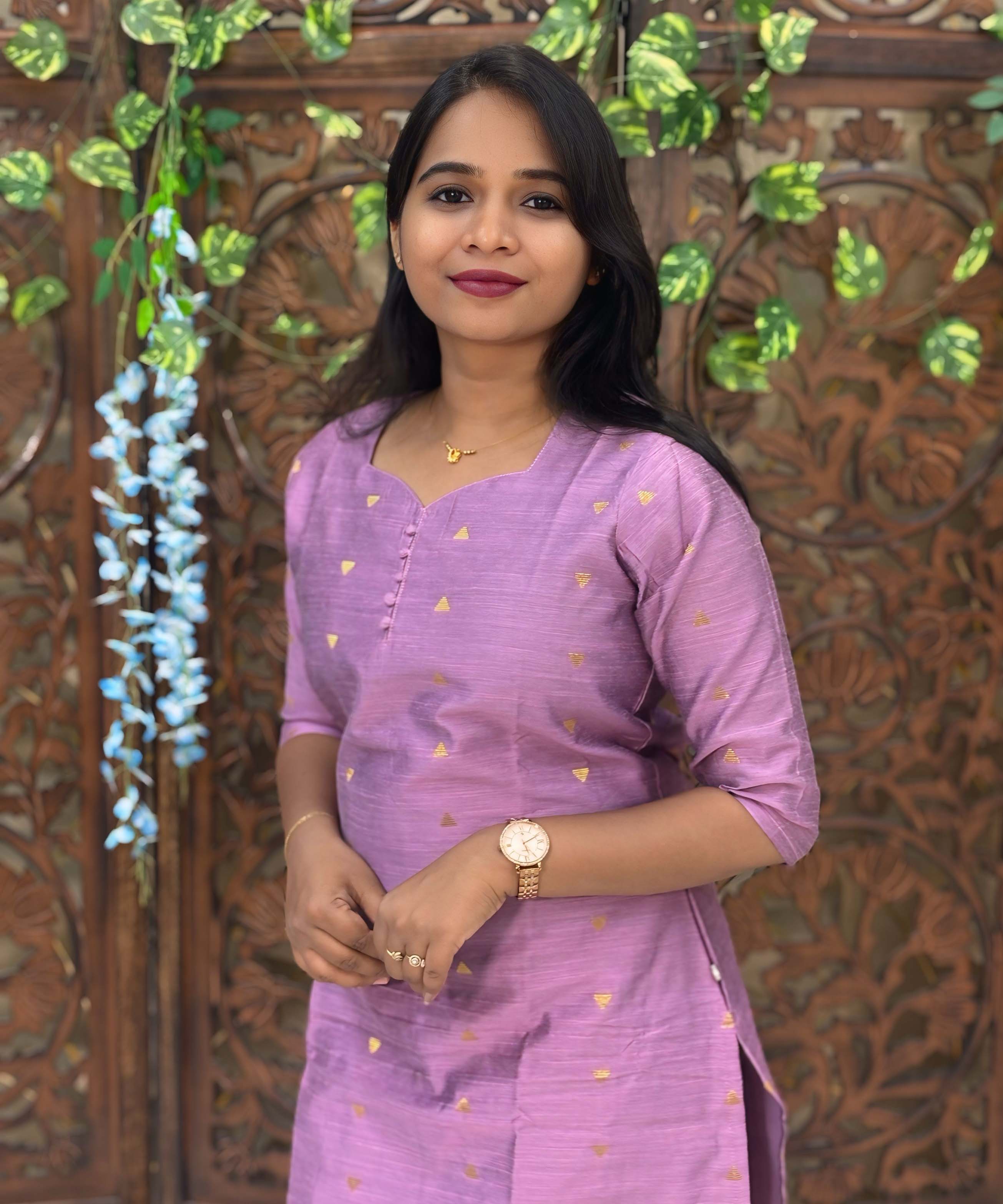 lavender pink Color Sweetheart Neck Premium Dupion Raw Silk Kurti with Small Zari Butta & Lining Coord Set  / LSS188