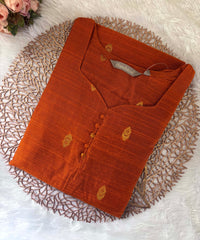 Orange Color Sweetheart Neck Premium Dupion Raw Silk Kurti with Thilagam Shape Zari Butta & Lining / LSS189