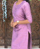 lavender pink Color Sweetheart Neck Premium Dupion Raw Silk Kurti with Small Zari Butta & Lining Coord Set  / LSS188