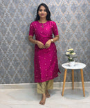 Pink Color Round Neck Premium Dupion Raw Silk Kurti with Small Round Zari Butta & Lining Coord Set  / LSS187