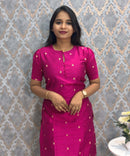 Pink Color Round Neck Premium Dupion Raw Silk Kurti with Small Round Zari Butta & Lining Coord Set  / LSS187