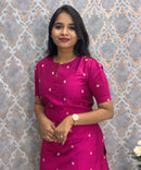 Pink Color Round Neck Premium Dupion Raw Silk Kurti with Small Round Zari Butta & Lining Coord Set  / LSS187