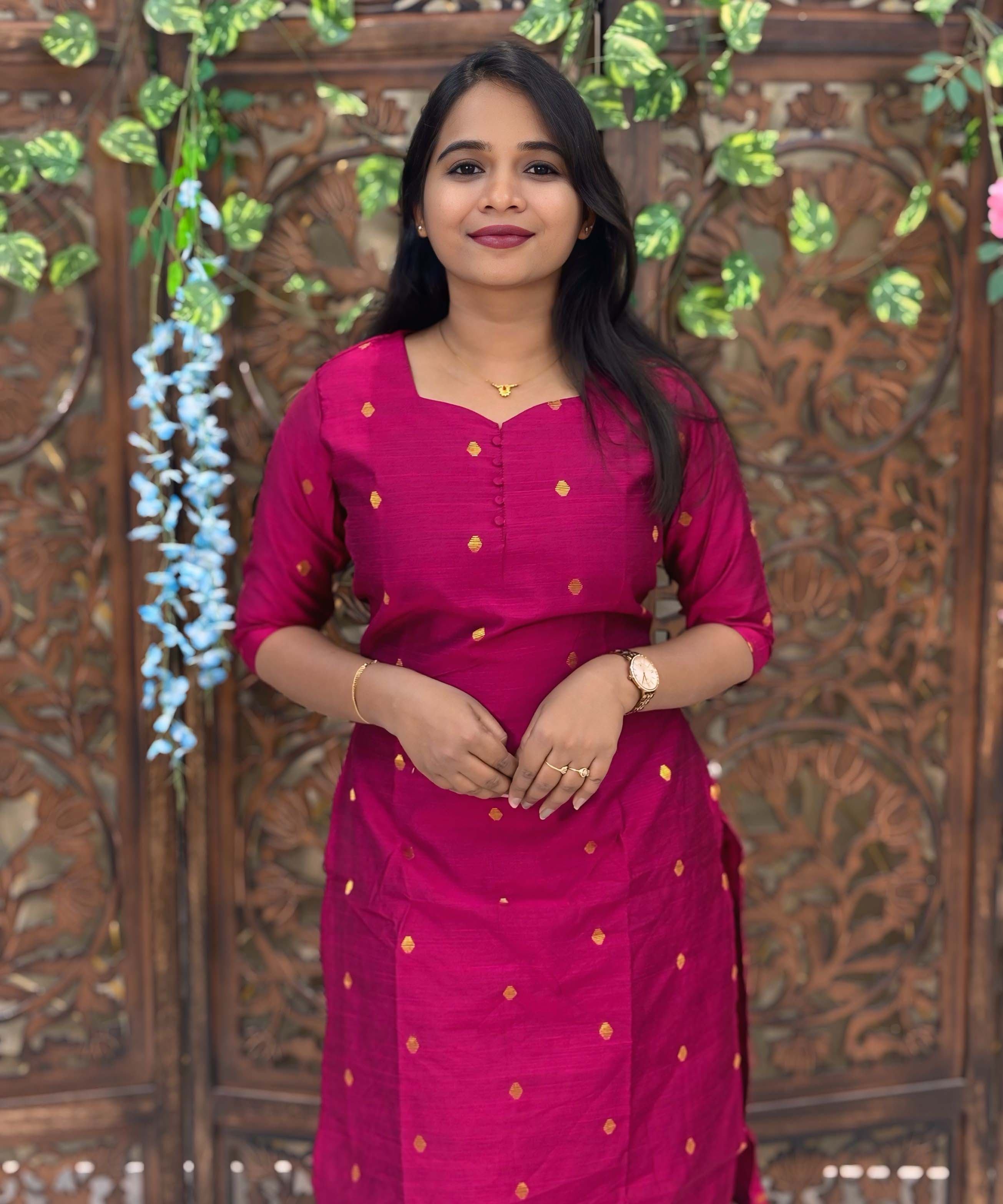 Pink Color Sweetheart Neck Premium Dupion Raw Silk Kurti with Small Zari Butta & Lining Coord Set  / LSS188