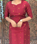 Maroon Color Sweetheart Neck Premium Dupion Raw Silk Kurti with Small Zari Butta & Lining Coord Set  / LSS188
