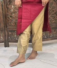 Maroon Color Sweetheart Neck Premium Dupion Raw Silk Kurti with Small Zari Butta & Lining Coord Set  / LSS188