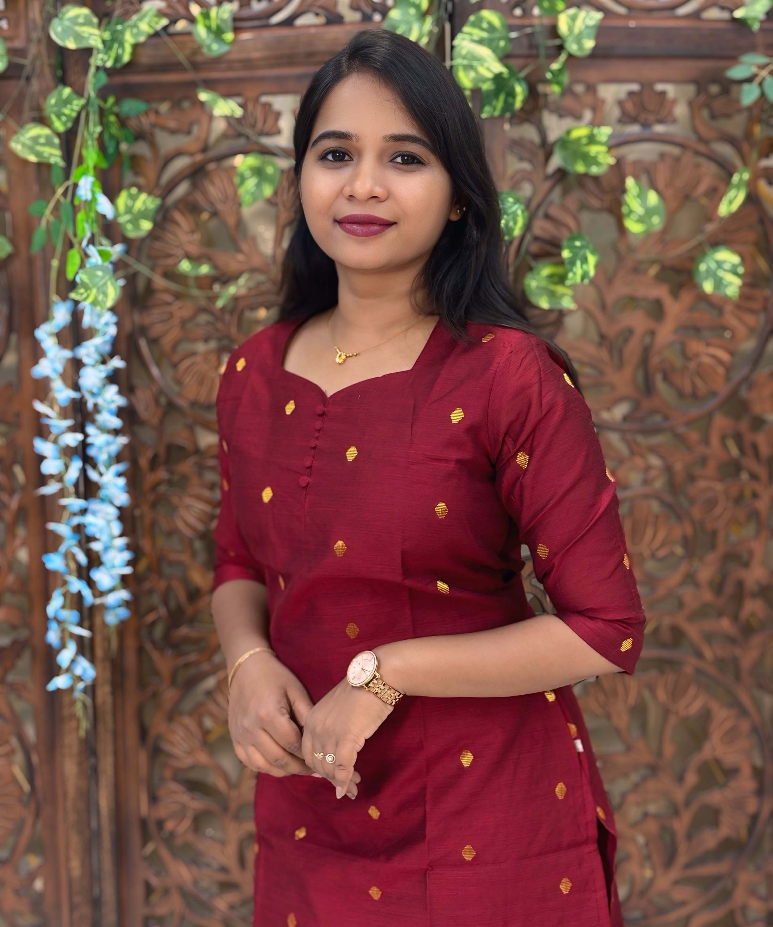 Maroon Color Sweetheart Neck Premium Dupion Raw Silk Kurti with Small Zari Butta & Lining Coord Set  / LSS188