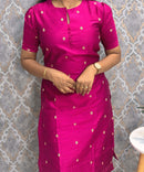 Pink Color Round Neck Premium Dupion Raw Silk Kurti with Small Round Zari Butta & Lining Coord Set  / LSS187