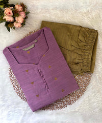 lavender pink Color Sweetheart Neck Premium Dupion Raw Silk Kurti with Small Zari Butta & Lining Coord Set  / LSS188