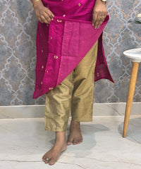 Pink Color Round Neck Premium Dupion Raw Silk Kurti with Small Round Zari Butta & Lining Coord Set  / LSS187